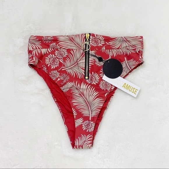 NWT Amuse Society Chicas High Waisted Floral Zip Front Cheeky Bikini Bottoms - Picture 4 of 7